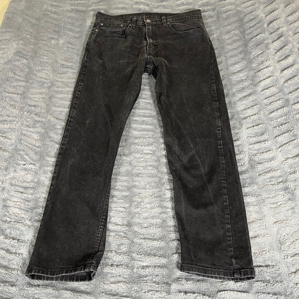 Levis 502 Taper Mens Jeans 34x32 Faded Black Dark Wash Denim Tapered Leg AP507